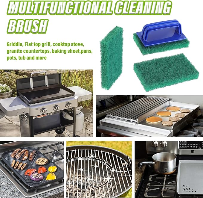 5 Pack Electric Cleaning Brush Pad Kitchen Bathroom Household Cleaning Pad Swimming Pool Wall Cleaning Brush Heavy Duty Griddle Scrubber Scouring Pad and 1 Pack Handle kit(Green)