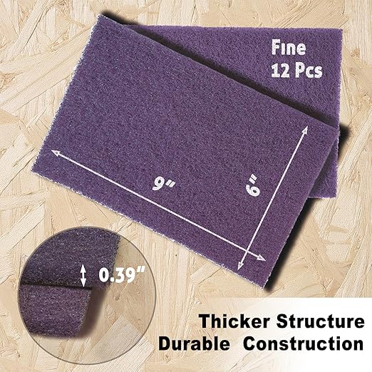 12-Pack 6"x9" Non-Woven Scuff Pads - Purple P600 Aluminum Oxide Abrasive for Scouring, Sanding, Paint Primer Prep - Automotive, Auto Body, Woodworking, Surface Preparation (Purple)