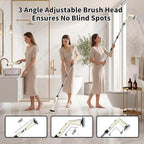 Electric Spin Scrubber, Hillyfe Bath Scrubber for Cleaning with 7 Replaceable Brush Heads, IPX7 Waterproof,300/400 RPM, 3 Adjustable Size,Cordless Shower Cleaner Brush for Bathroom Floor,Beige