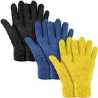 Patelai 3 Pairs Microfiber Plant Dusting Gloves Leaf Cleaning Gloves for Indoor Plants, Blinds, Furniture, House (Black,Navy,Yellow,Medium)