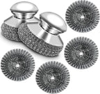 Stainless Steel Scrubber with Handle, Heavy Duty Steel Wool Scrubbers for Pots and Pans, Cast Iron, Steel Wool Scouring Pads for Stove, Oven, Grill, Kitchen, Sink Cleaning