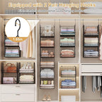6 Tier Closet Hanging Organizer, Clothes Hanging Shelves with 4 Hanging Hooks 5 S Hooks, Wire Storage Basket Bins, for Clothing Sweaters Shoes Handbags Clutches Accessories Patent Design-Black