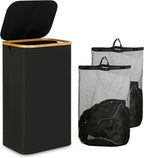 iEGrow Laundry Hamper with Lid, 110L Large Laundry Basket with Handle, Collapsible Clothes Basket Organizer with Removable 2 Inner Bag for Clothes Toys Towels - Black