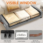 SpaceHacks Under Bed Storage with Wheels 2Pack Underbed Storage with Clear Window&Label Under Bed Drawers Large Capacity Rolling Under Bed Storage for Clothes,Shoes, Blankets (Light Grey)