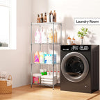 M MZG 4 Tiers Shelf Metal Storage Shelves Wire Rack Closet Organizers with Wheel for Garage Kitchen Bathroom Laundry Chrome 11.8" D x 17.7" W x 41.9" H