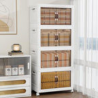 Storage Bins with 2 Lids and Wheels, 990QT-165QT*6Tier Collapsible Bathroom Storage Cabinet with Clear Doors, Plastic Stackable Closet Organizers and Containers White