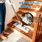 CTIME Large Mop and Bucket Set, Flat Mop and Bucket System, Wall Mop with Adjustable Handle (Max 70.87 Inches), Mops for Floor Cleaning, 6 Washable 15.74'' Microfiber Mop Pads