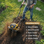 Mellif 40V Cordless Garden Tiller/Cultivator Compatible with Dewalt 20v Max Battery (Tool Bare) 14.2'' Width 8.7'' Depth 16 Steel Tines, Electric Rototiller Brushless Foldable with Adjustable Wheels
