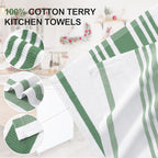 Homaxy Premium Kitchen Towels 18”x 28”, Large Cotton 380 GSM Kitchen Hand Towels, Stripe and Terry Dish Towel, Highly Absorbent Tea Towel Set with Hanging Loop, 8 Pack, Grass Green