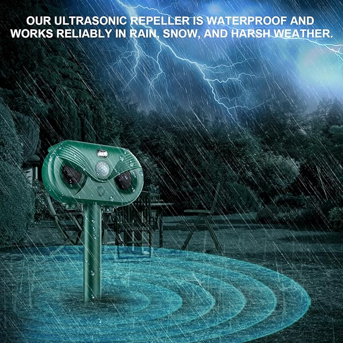 Ultrasonic Solar Animal Repeller, 2025 Upgrade Waterproof Outdoor Solar Powered Groundhog Repeller Gopher Deterrent Chaser Spike to Repell Burrowing Vole Repellent,Rodents for Lawn, Yard