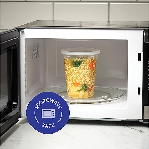 Stack Man [48 Sets - 32 oz.] Plastic Deli Disposable Food Storage Containers with Airtight Lids