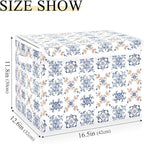 senya Large Storage Bins with Linen Collapsible Foldable Storage Cubes Fabric Closet Organizer Containers box with Flip-Top Lid for Home Bedroom Office 16.7 x 12.6 x 11.8in (Dutch Tiles)