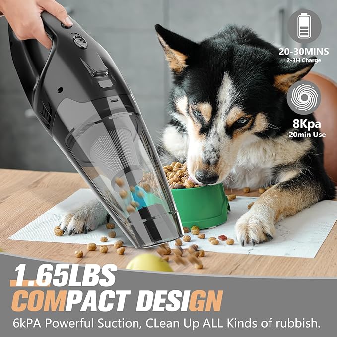 BSRCO Handheld Vacuum Cordless Rechargeable with LED Light, Car Vacuum Portable Cordless, Hand Vacuum Cleaner Car Seats, Home, Quick Cleanup, Strong Suction, Lightweight（Marengo）