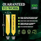 Catchmaster Dual Action Plant Labels 100 PK, Sticky Insect Trap Plant Stakes, for Live Plants Indoor Outdoor, Fruit Fly Trap, Glue Traps for Home, Farm, Garden, Hydroponics & Greenhouse, Pest Control
