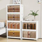 Storage Bins with 2 Lids and Wheels, 660QT-110QT*6Tier Collapsible Bathroom Storage Cabinet with Clear Doors, Plastic Stackable Closet Organizers and Containers White