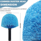 4 Pack Cobweb Duster Head Brush-Twist-On Spider Web Brush for Outdoor & Indoor Web Cleaning // Fits Standard Acme Threaded Poles // Cobweb Duster Brush Head Only-Blue