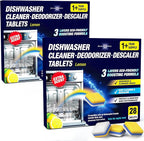 Dishwasher Cleaner Deodorizer Descaler Tablets - 56 Tabs - 1 Plus Year Supply - Extra Scented Deep Cleaning Sanitizer Pods - Remove Hard Water - Contain Citric Acid Heavy Duty Septic Safe - Lemon