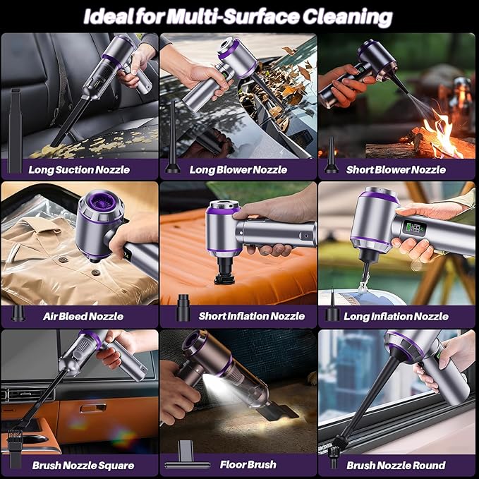 Car Vacuum Cleaner Portable, 22000PA High Power Handheld Vacuum Cordless with Brushless Motor & LED Light, Small Vacuum for Car, Home, Pet, Office