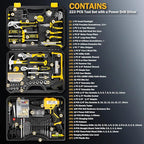 DOWELL 223-Piece Power Drill Tool Set, 12V Cordless Drill Driver Kit with Drawer Toolbox, Socket & Bit Set, Hex Keys, Wrench for Home Renovation, DIY Projects & Garage Use