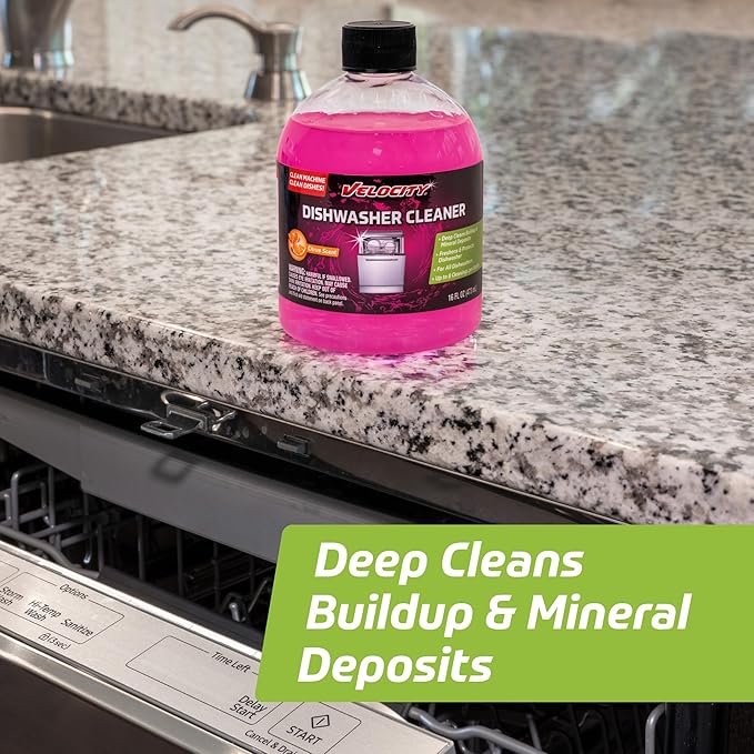 Velocity Dishwasher Cleaner and Deodorizer – 8 Uses Per Bottle. Dishwasher Cleaner and Descaler Deodorizes Interior for Sparkling Dishes, Freshens Machine & Neutralizes Odor