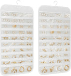 1 Pack Hanging Jewelry Organizer 80-Pocket Dual-sided Jewelry Storage for Earring Necklace Bracelet Ring Travel Holder, White