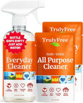 Truly Free Everyday Cleaner - Multipurpose Cleaner Spray, Kitchen Counter Cleaner, Natural Cleaning Products, Multi-Surface Household Solution, 1 Empty Bottle Spray (16oz) & 2 Refills (3oz each)