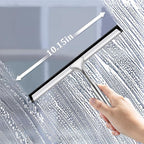 10-Inch Shower Squeegee for Glass Doors, Stainless Steel Shower Squeegee with Shower Door Hook & Adhesive Hook, Multi-Purpose Bathroom Squeegee for Glass, Door, Mirror and Window (Silver)