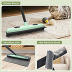 Upgraded Rubber Broom Pet Hair Remover with Squeegee Fur Sweeper Small Detailing Lint Brush to Fluff Carpet Rug Tile Hardwood Floor