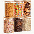 6-Pack Glass Food Storage Jars Set (3 Square + 3 Round), 37oz Airtight Clear Canisters with Bamboo Lids, Stackable Pantry Containers for Flour, Sugar, Rice, Pasta, Nuts, Candy & Spice Organization