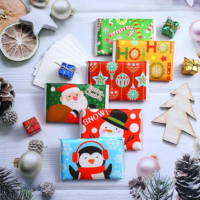 24 Packs Travel Size Tissue Pocket Slim Pack Facial 3 Ply Wallet Size Pocket Tissues for Travel Wedding Party Favors, 6 Styles(Snowman)