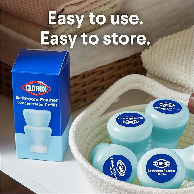 Clorox Bleach-Free Bathroom Foamer Refill Pods, Household Essentials, Rain Clean, 3 Spray Refills