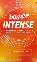Bounce Intense Dryer Sheets, Vibrant Fresh, 80 Count, Scent Boosting Dryer Sheet Formulated to Fight Wrinkles and Static