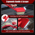 SHINESTAR Bristle-Free Griddle Cleaning Kit – BBQ Steam Grill Brush with 2 Replacement Heads & Scraper for Cast Iron & Stainless Steel Grates,Excellent Grill Tools, Red