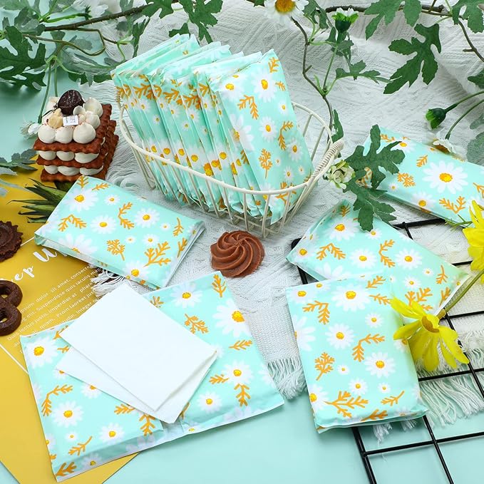 Geyee 50 Packs Facial Tissue Travel Packs Disposable Pocket Tissues for Wedding Guest Travel School Purse Home Supplies, 500 Sheets 3 Ply(Daisy)