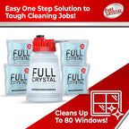 Full Crystal Window Cleaning Kit – 16 oz Glass Cleaner and Bottle with 27 ft Reach, Each 4 oz Bag Makes Up to 640 fl oz, Cleans Up to 80 Windows, Scrub-Free, Rinse-Free