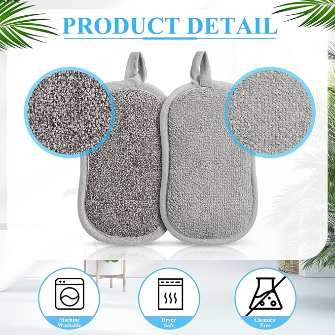 Boao 10 Pieces Multipurpose Kitchen Scrub Sponges, Non-Scratch Microfiber Scrub Sponges for Kitchen Reusable Scouring Pads Sponge Scrubber for Household Cleaning Dishes and Pots(Blue, Gray)