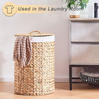 Round Water Hyacinth Laundry Hamper with Lid Handwoven Wicker Basket with Handles for Dirty Clothes, Storage, and Organization Ideal for Bedroom, Bathroom, and Laundry Room, No Assembly Required, 90L