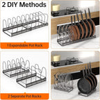 MUDEELA Pots and Pans Organizer Rack for under Cabinet, Expandable Pot Lid Kitchen Cabinet Organizer Holder with 10 Adjustable Compartment Cutting Board Organizer for Pan Lid Cookie Sheet Rack, Bronze