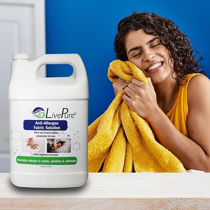 LivePure Anti-Allergen 128 OZ Fabric Spray for Household Surfaces. Plant-Based Allergy Spray for Dust Mites and Pet Dander. Fragrance Free