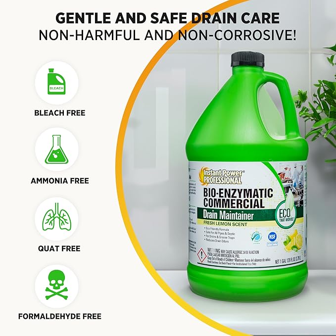 Instant Power Professional Bio-Enzymatic Commercial Drain Maintainer, Drainage Clog Remover, 1 Gallon, 4 Pack