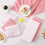 Homaxy Premium Cotton Kitchen Towels 16"x 28", Large Natural Ring Spun 390 GSM Dish Towels, Super Absorbent Terry Kitchen Hand Towels, Soft Tea Towel with Hanging Loop, Pink Check Design, 6 Pack