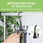 Belt Hanger, 2 Pack Rotatable Belt Organizer Rack for Closet Sturdy Max 48 Belts Storage with 16 Hooks, Hanging Space Saving Closet Organizers for Belts Holder, Black
