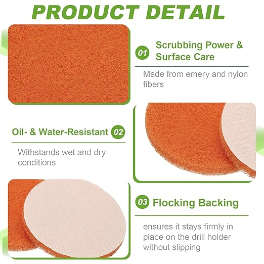 Power Scrub Pads, Scrubbing Pads 2000 Grits Scouring Discs - Fitting for (Home Kitchen Cleaning - Drill Attachment - Scrubber Replacement) 16 Pcs & 4 Inch & Orange