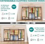 SINGAYE Clothes Rack Portable Closet Coat Wardrobe Heavy Duty Clothing Racks System Organizers and Storage for Hanging Clothes Garment Rack Adjustable with Shelves 15.8" D*(77-88) W*76.5" H Black
