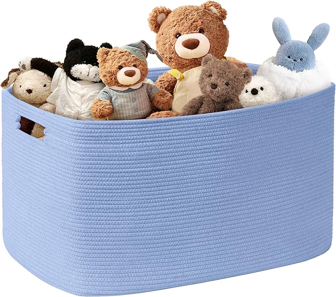 86L Large Baby Girls Laundry Basket for Nursery Storage,Cute Woven cotton Rope Baskets for Kids Toy，Gifts, Boho Square Wicker Blanket hamper for Living Room,Bedroom Dirty Clothes,Blue Purple