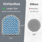 Cast Iron Scrubber with Pan Scraper, 316 Chainmail Scrubber, Upgraded Chain Mail Scrubber Sponge, Cast Iron Cleaner for Grill Pan Skillet Wok Carbon Steel, Dutch Oven Metal Brush Cleaning Kit, Blue