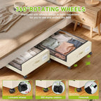 YAASHEEN Under Bed Storage with Wheels, Under the Bed Storage Containers with Clear Lids & Label, Underbed Storage Bins, XXL 60L Rolling Metal Drawer for Clothes, Shoes, Toys, Books (4-Pack Beige)