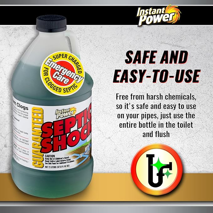 Instant Power Septic Shock – Septic Tank Treatment, Drain Cleaner Liquid Clog Remover for Septic System, 67.6 Oz