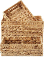 Casafield Set of 3 Water Hyacinth Storage Baskets with Handles - 1-Medium, 2-Small Woven Organizers for Bathroom, Laundry, Pantry, Office, Shelves