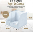 Trapezoid Storage Bins – 12"x12"x10"x 4" Closet Shelf Organizer & Baskets, Fabric Storage Baskets, Collapsible Organizer Boxes for Towels, Baby Clothes, Spring Wardrobes – Light Blue, 3 Pack
